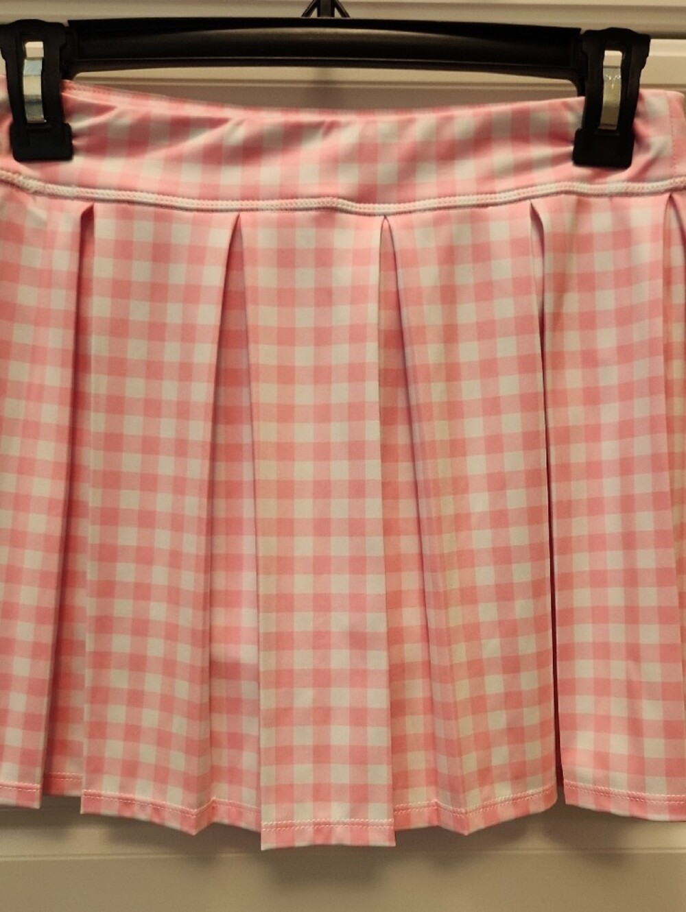 Pink & White Gingham Pleated Tennis Pickleball Skirt - Picture 2 of 6